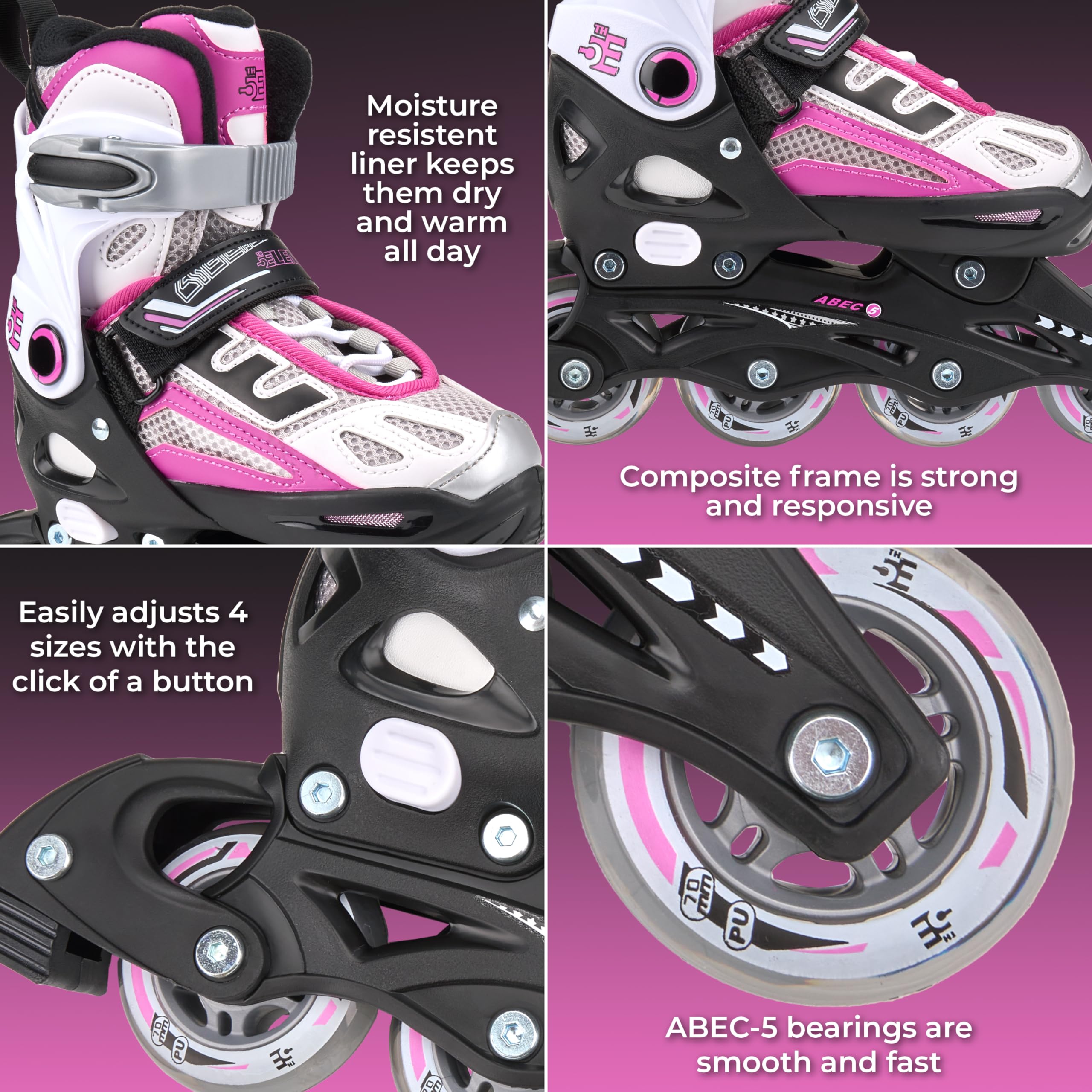 5th Element Kids Adjustable Inline Skates for Boys and Girls with Ankle Support Roller Skates-Includes Skate Bag - Image 4